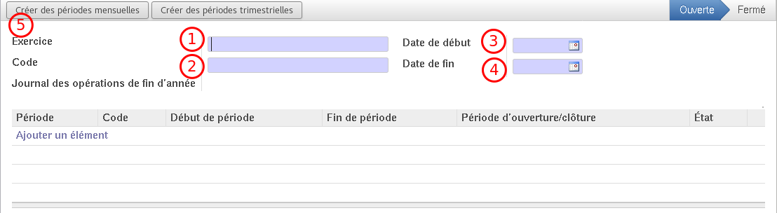 Création d'un nouvel exercice fiscal et de ses périodes avec la
Burette.