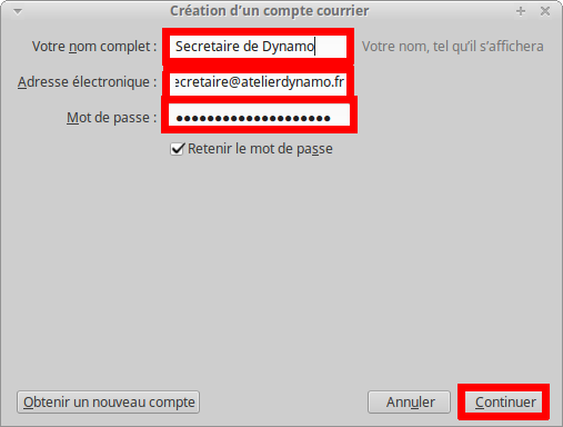 Thunderbird complétion compte