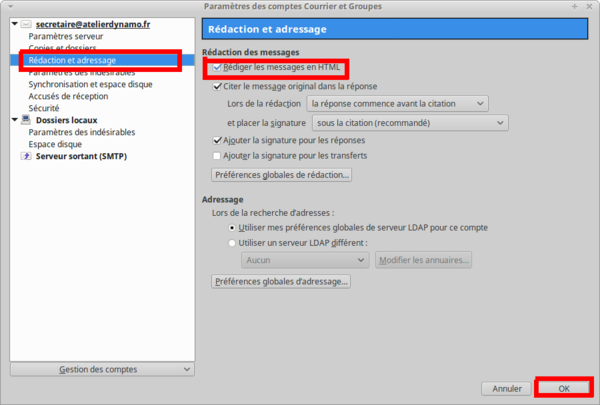 Thunderbird désactiver HTML