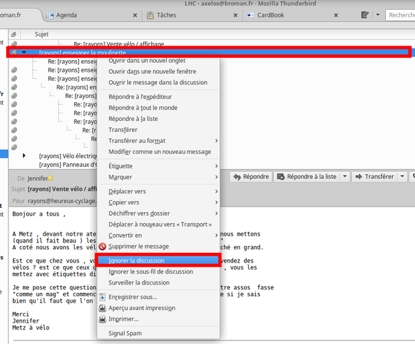 Thunderbird ignorer une discussion