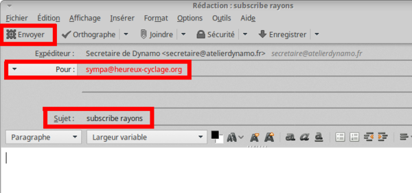 Thunderbird inscrire rayons