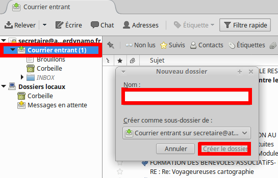 Thunderbird nouveau dossier