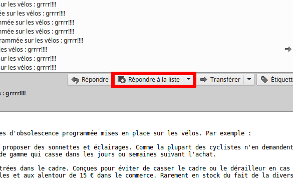 Thunderbird répondre à la liste