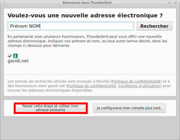 Thunderbird utiliser mon adresse